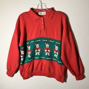 VTG Winter Christmas Sweater With Bears Santa Tree L  See Pictures